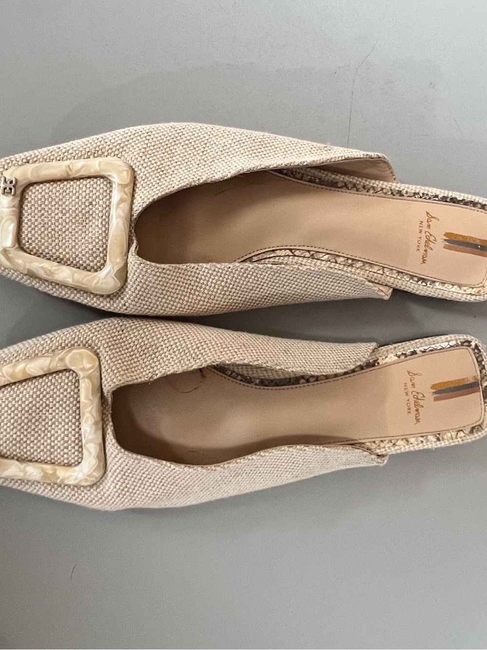 Sam Edelman Cream Textured Square-Toe Buckle Mule